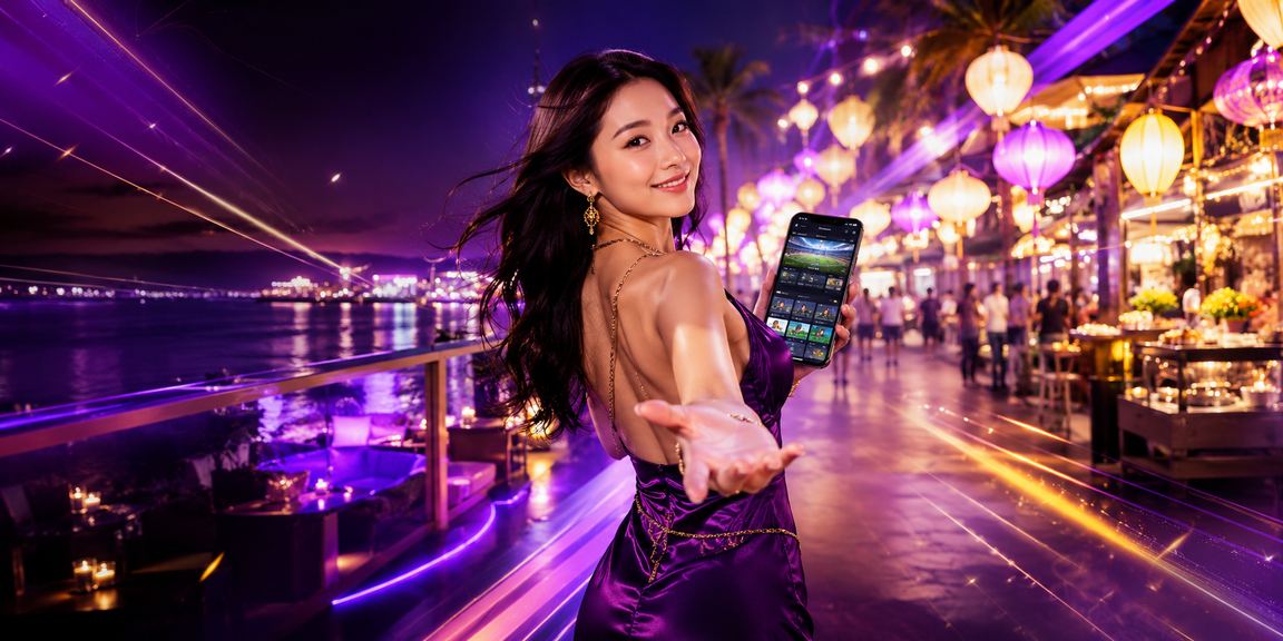 Người dùng tại chợ đêm Phú Quốc xem kết quả thể thao và đặt cược trên điện thoại